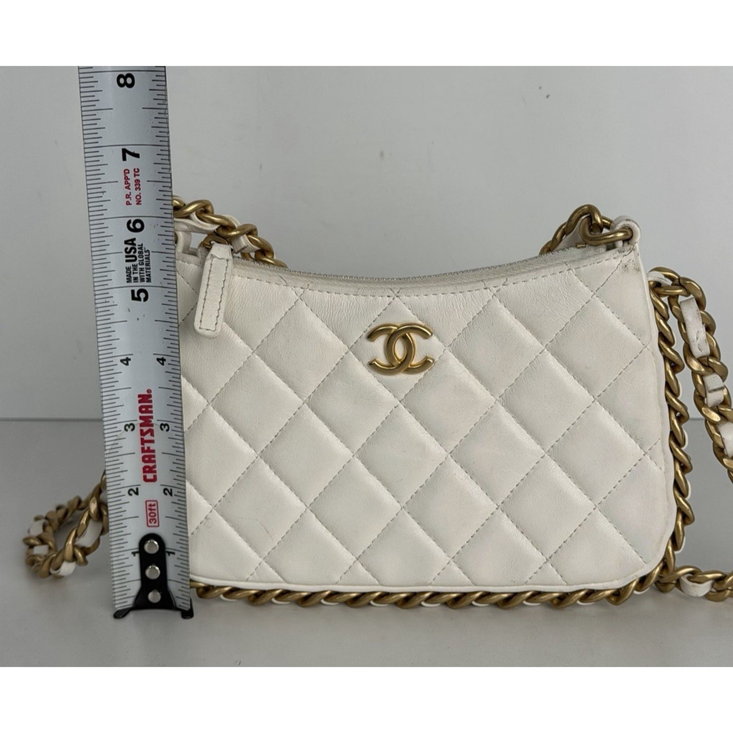 Chanel Lambskin Quilted Chain Around Top Handle Mini Bag White NFC D4