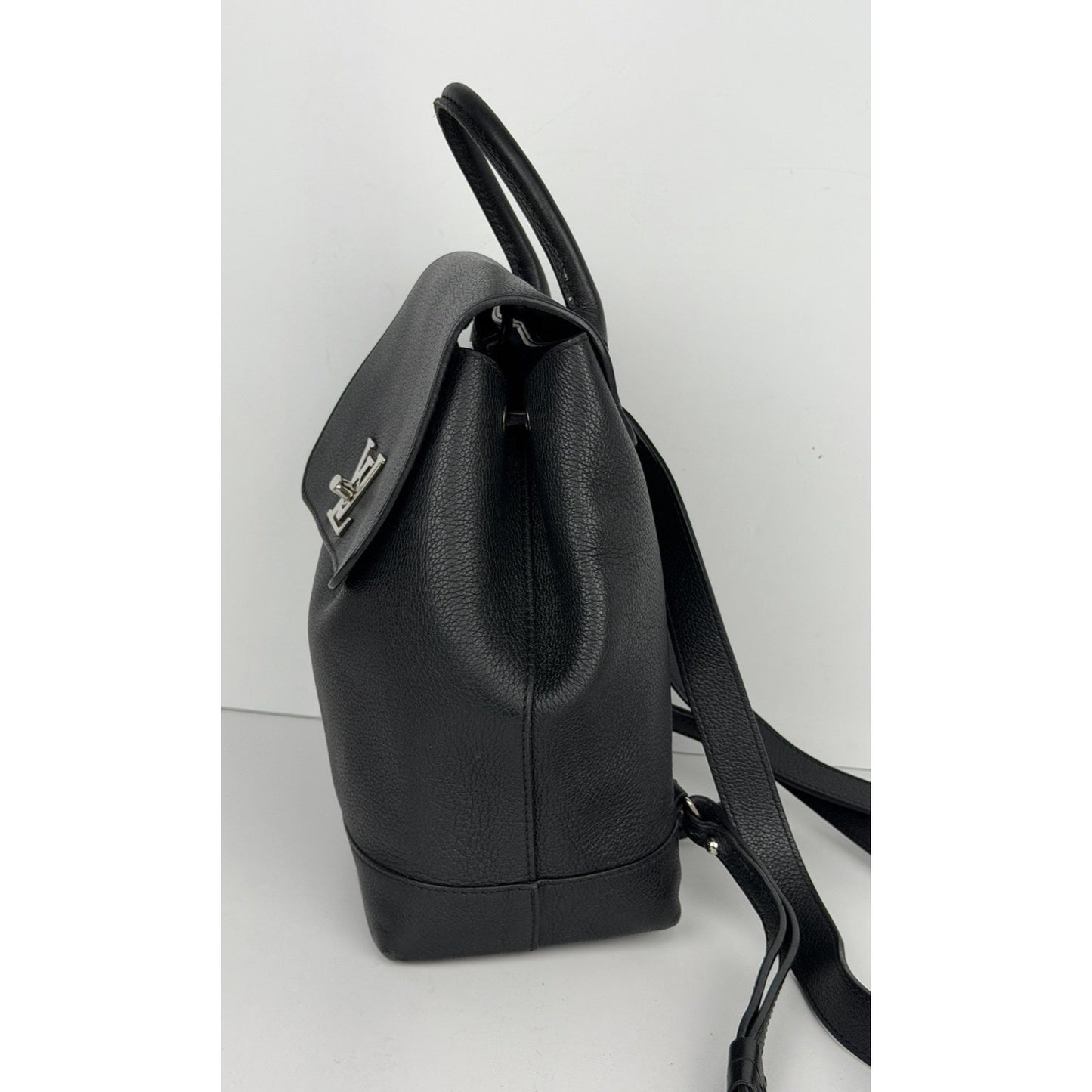 Louis Vuitton Lockme Backpack Black Grained Calfskin Leather Silver-Tone Lock S