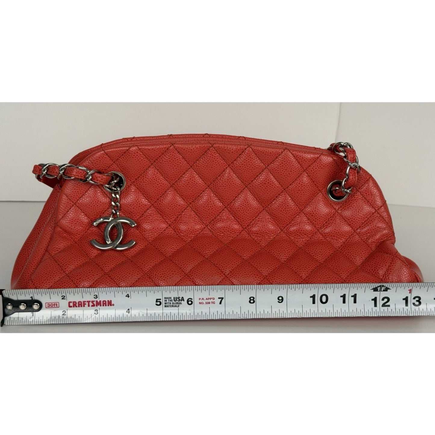 Chanel Medium Just Mademoiselle Bowling Bag in Red Caviar Leather F1