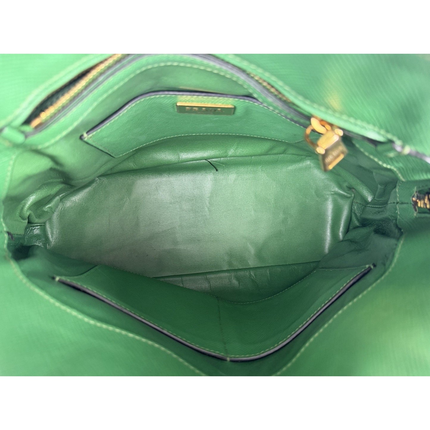 Prada Cuir Dome Satchel Medium Bag in Vibrant Green Saffiano Leather S