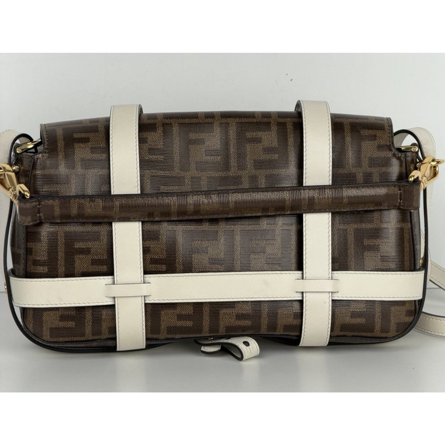 Fendi Zucca Glazed Fabric Cage Baguette Satchel in Tobacco Brown Canvas C2