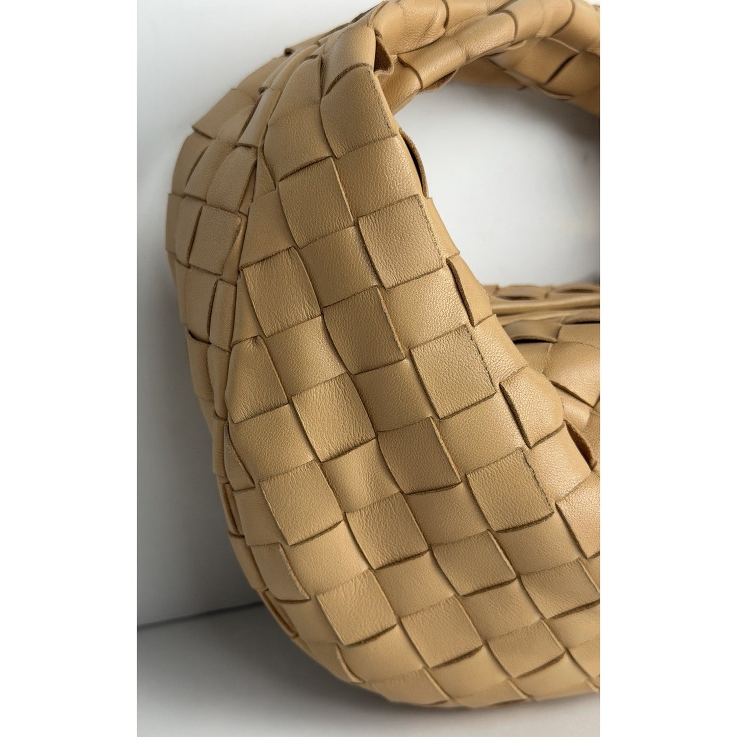 Bottega Veneta Jodie Hobo HandBag Mini Caramel Interacciato Woven Leather S11