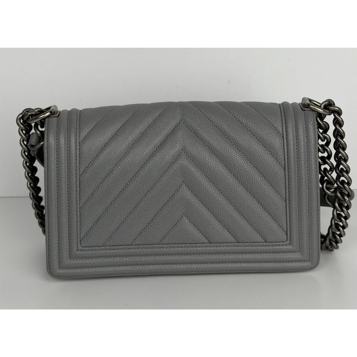(LAYAWAY) Chanel Medium Boy Flap Bag in Grey Chevron Quilted Caviar Leather 2019 C9 (Copy)