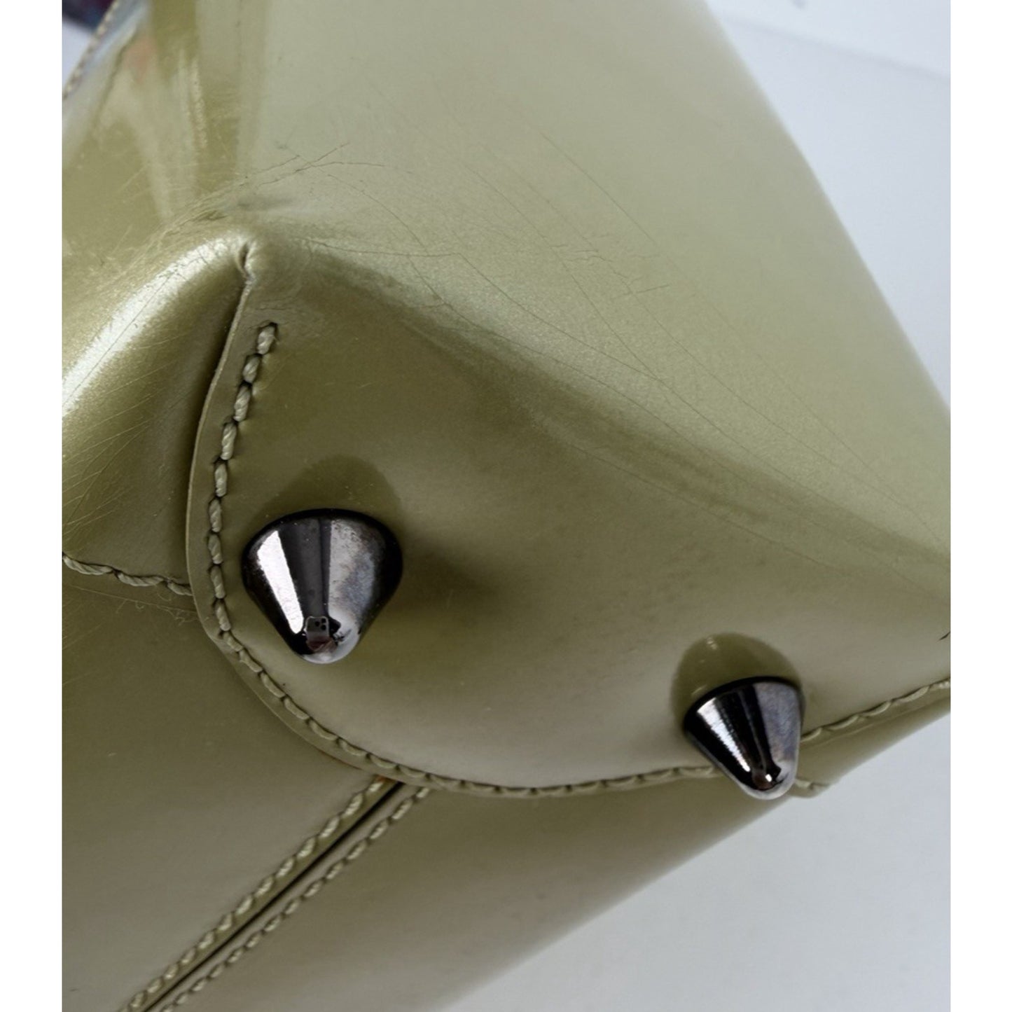 Christian Dior Malice Tote Bag Small Vintage Olive Green Patent Leather 2000 S