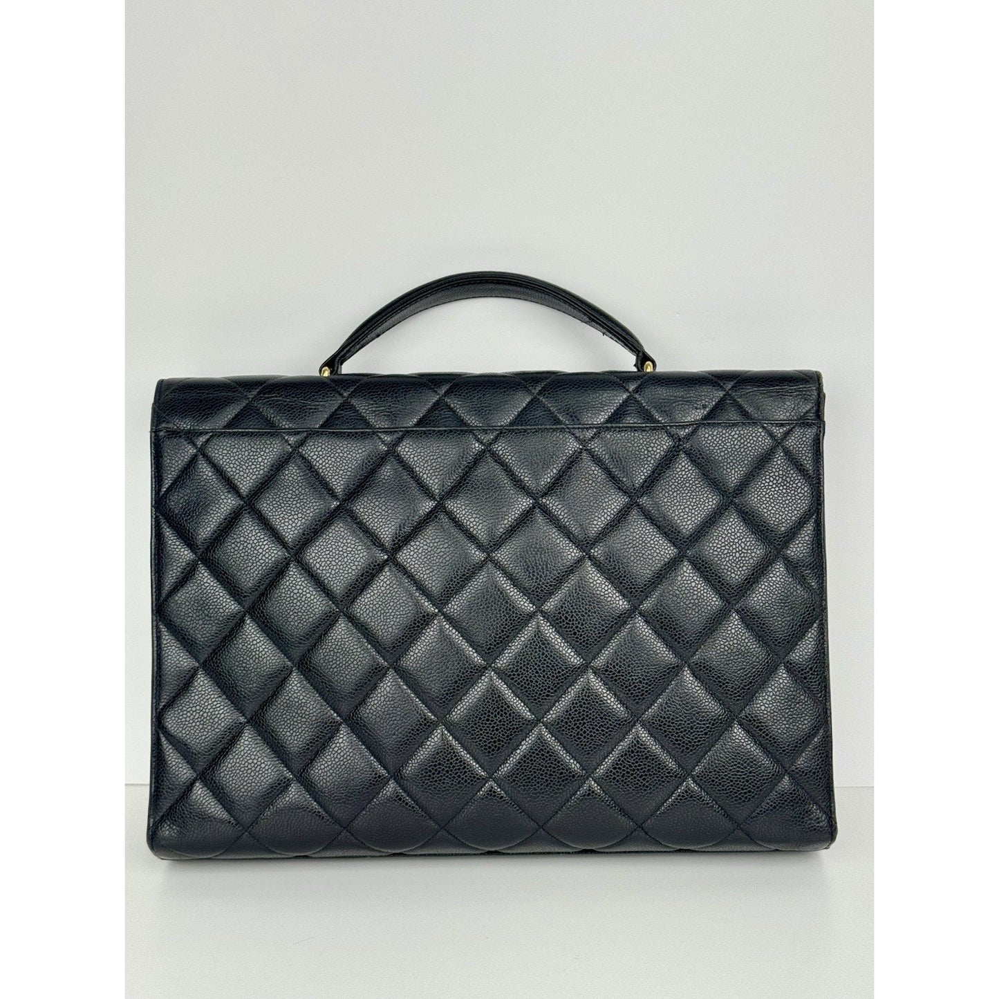 Chanel Vintage Quilted Briefcase Black Caviar Leather
