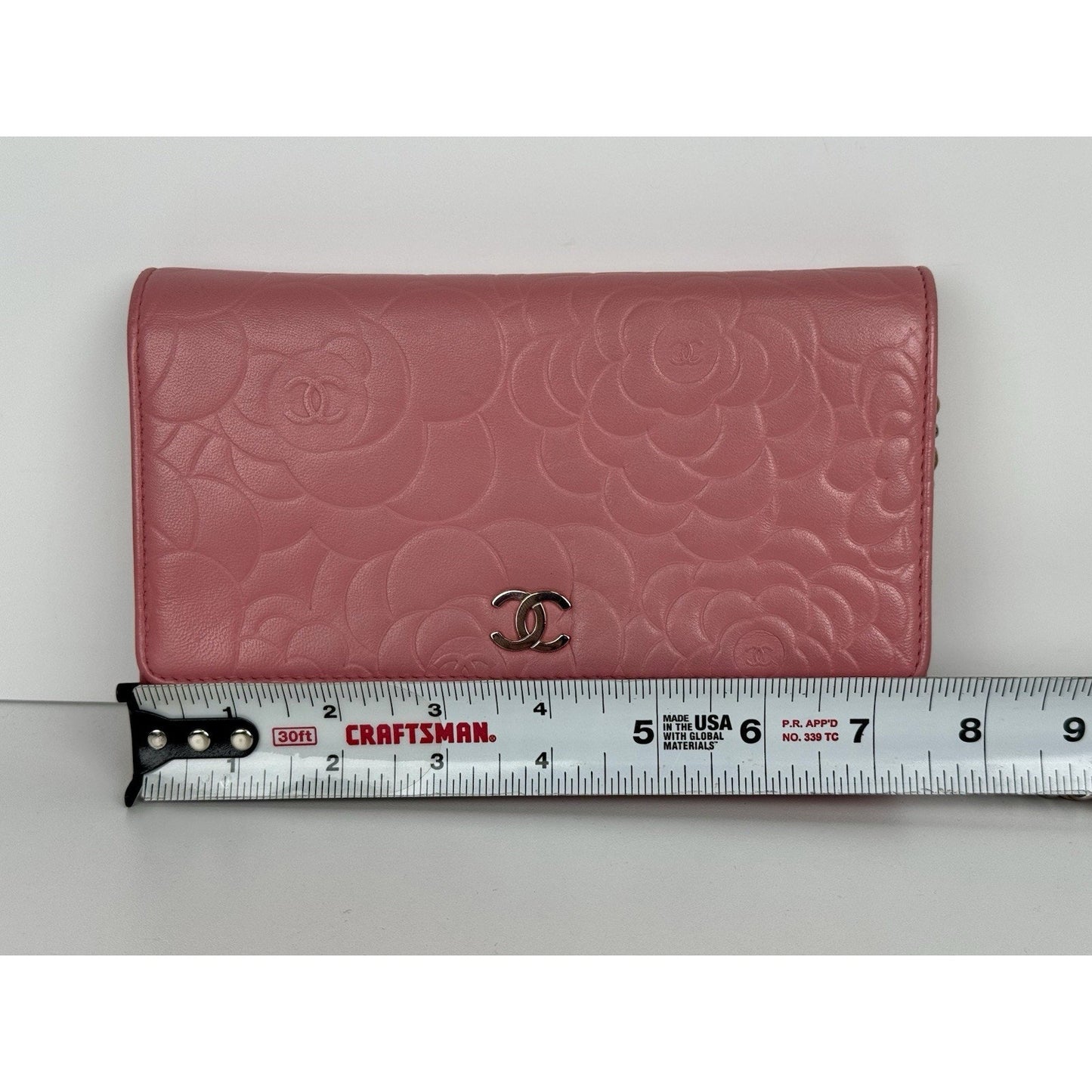 Chanel Camellia Wallet on Chain Pink Embossed Lambskin Silver Hardware B-9