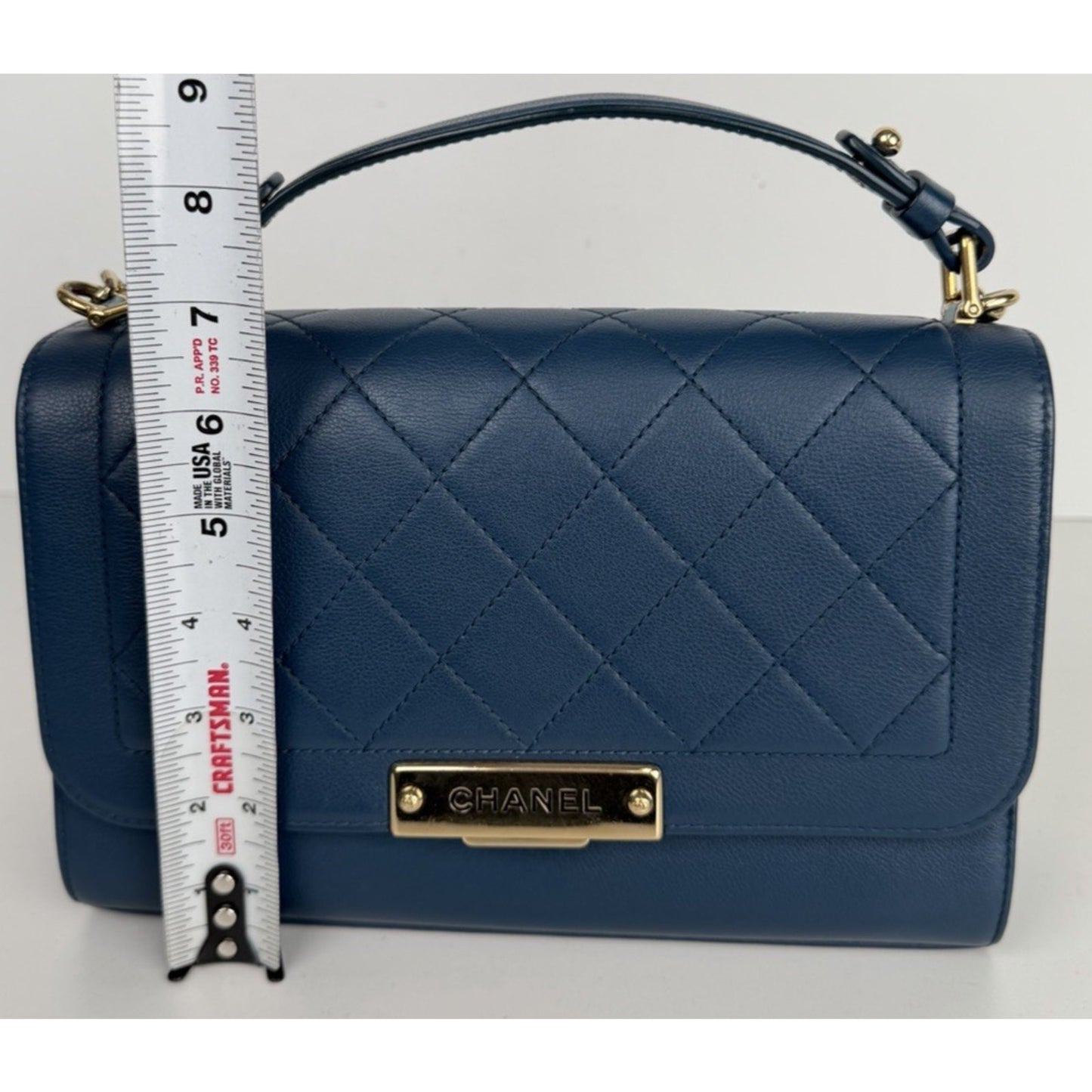 Chanel Label Click Flap Medium Shoulder Bag in Blue Quilted Calfskin 2017 E-5