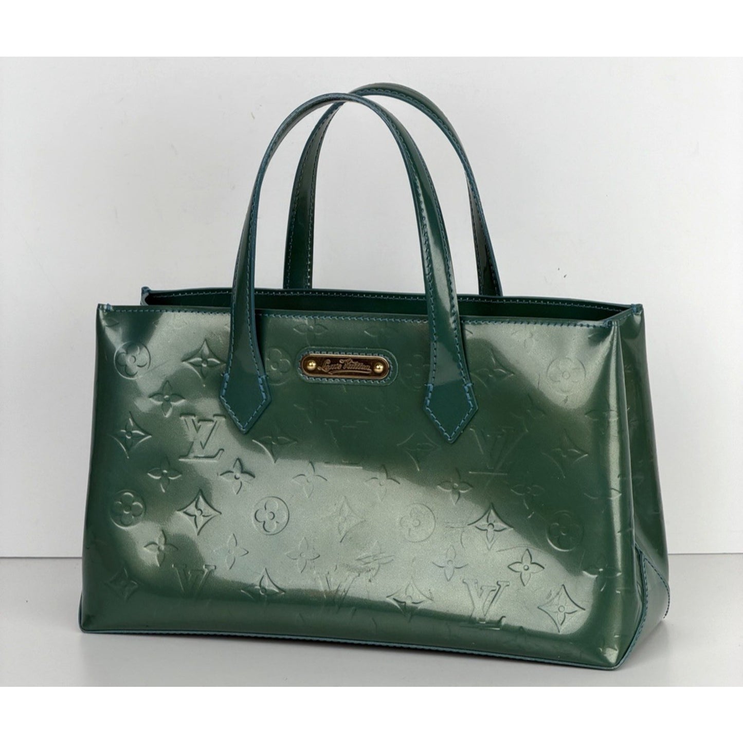 Louis Vuitton Wilshire PM Handbag Green Monogram Vernis Patent Leather S