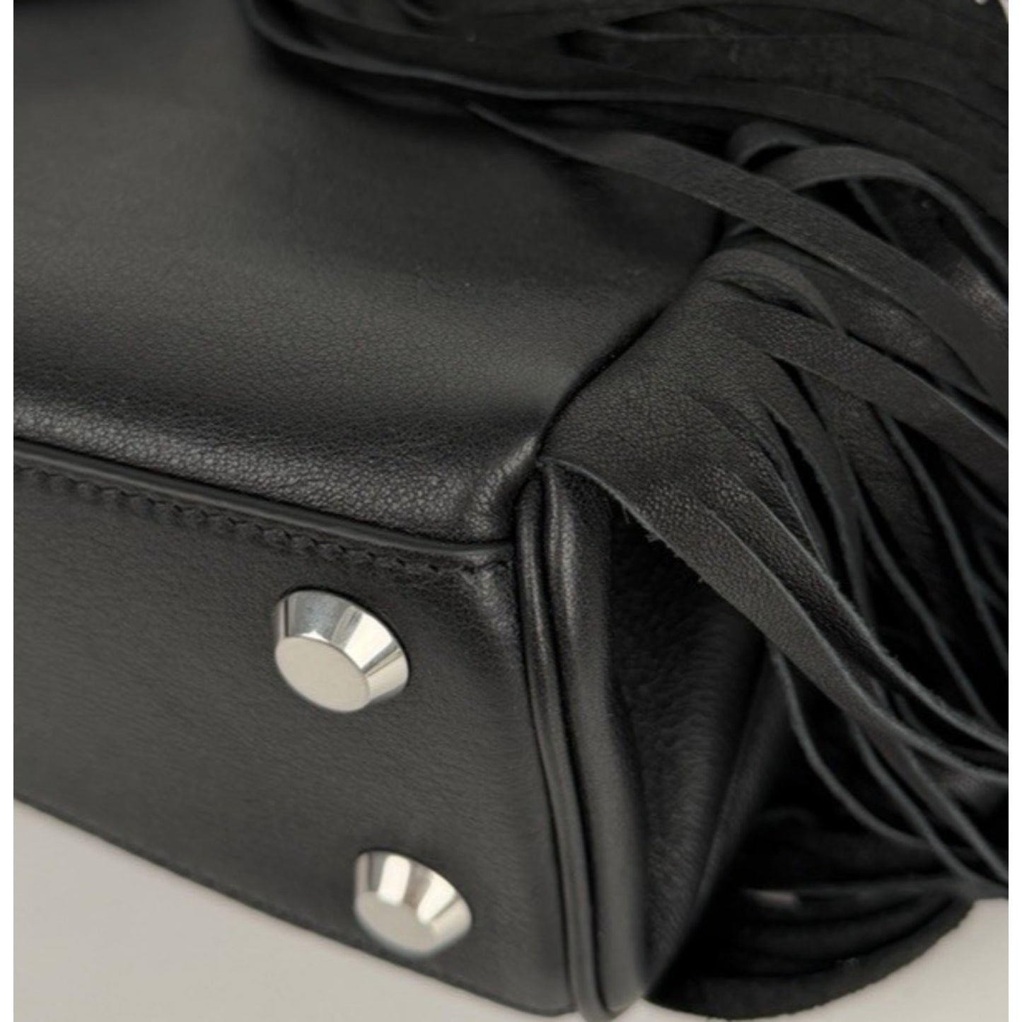 Balenciaga Rodeo HandBag Small in Black Calfskin Leather with Fringe Sides C6