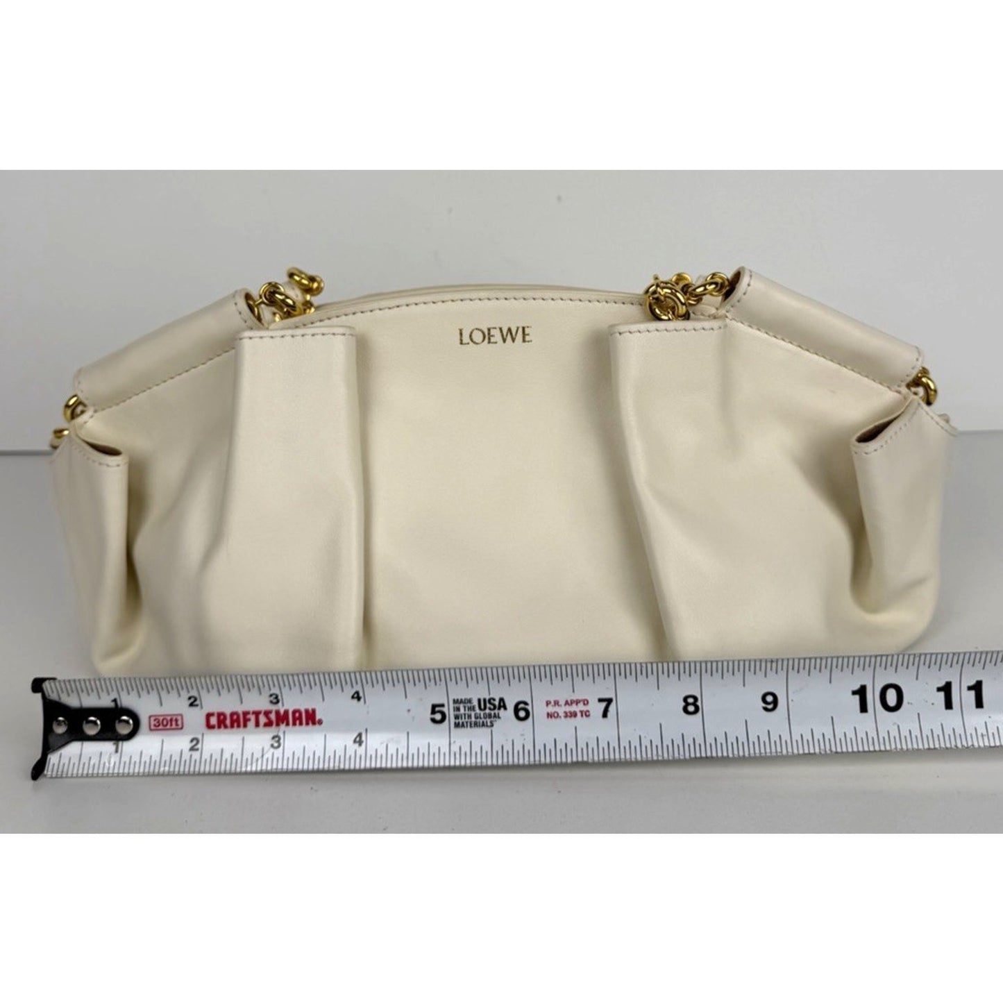 Loewe Paseo Small Bag in White Pleated Nappa Leather with Gold HW S-10