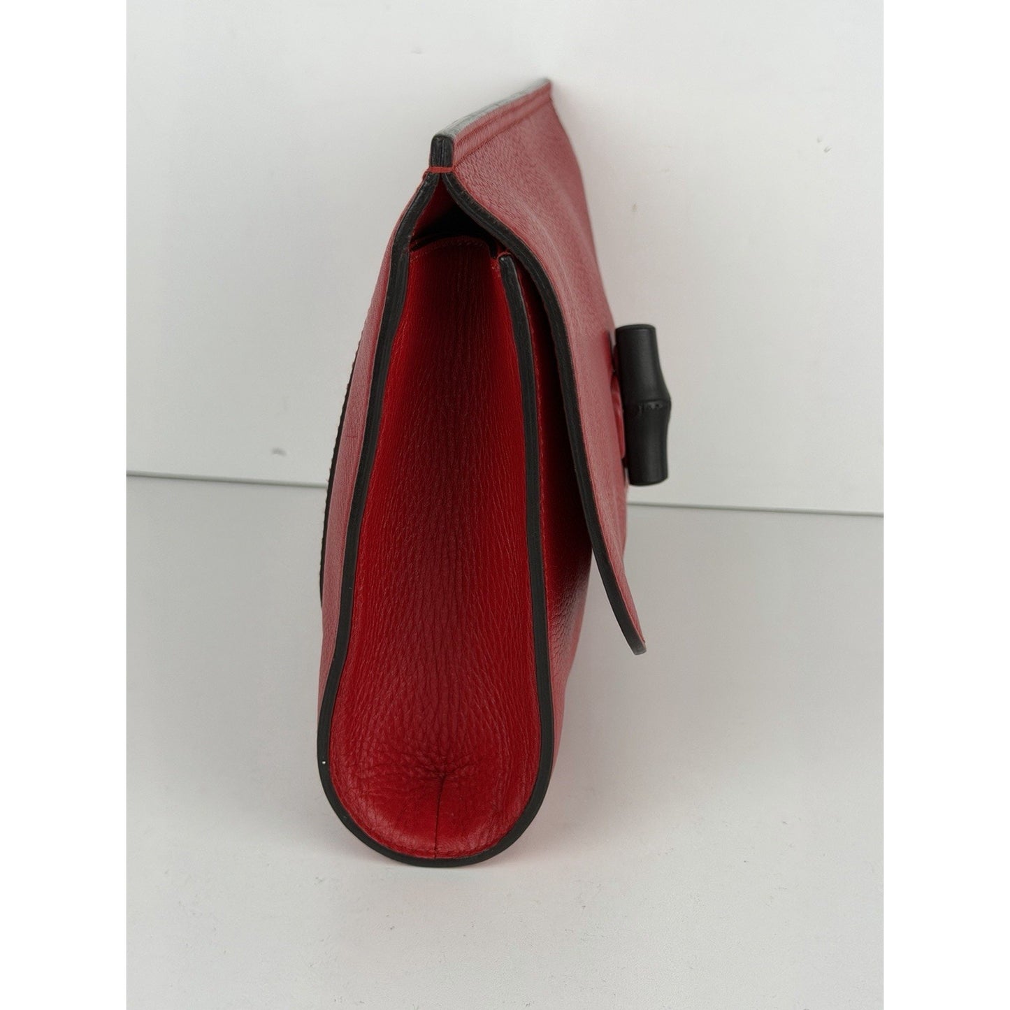 Gucci Bamboo Daily Clutch Red Leather & Black Bamboo Turn-Lock Closure S