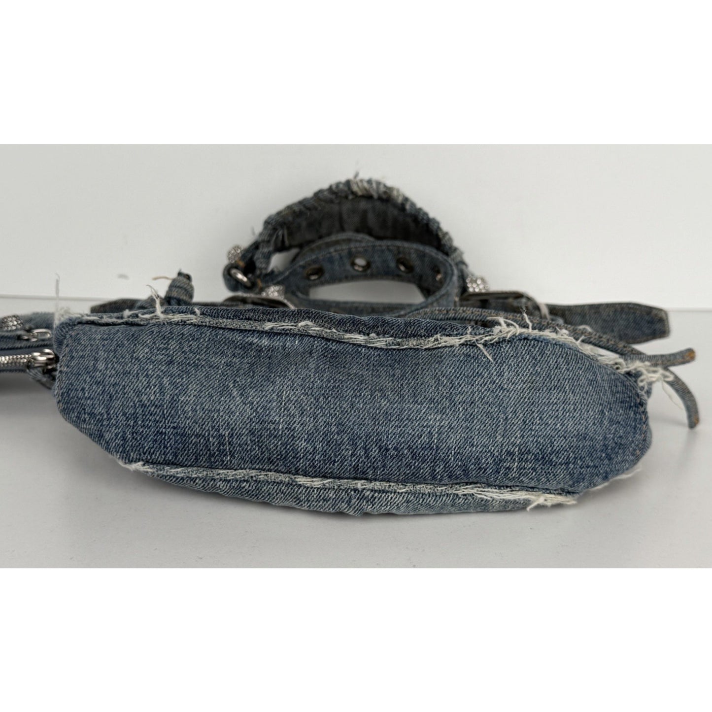 Balenciaga Le Cagole Bag XS in Blue Distressed Denim with Crystal Hardware S-01