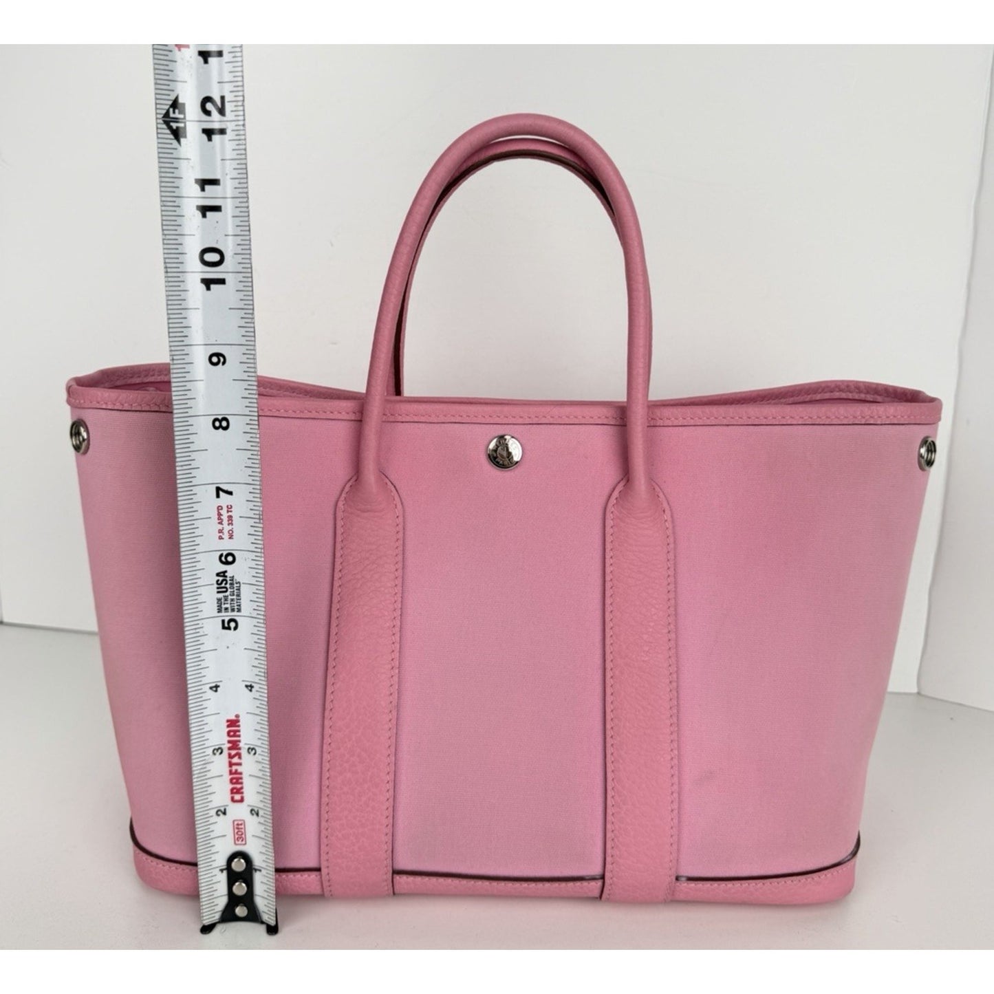 Hermes Toile & Clemence Garden Party 30 Top Handle Bag Rose Sakura C4