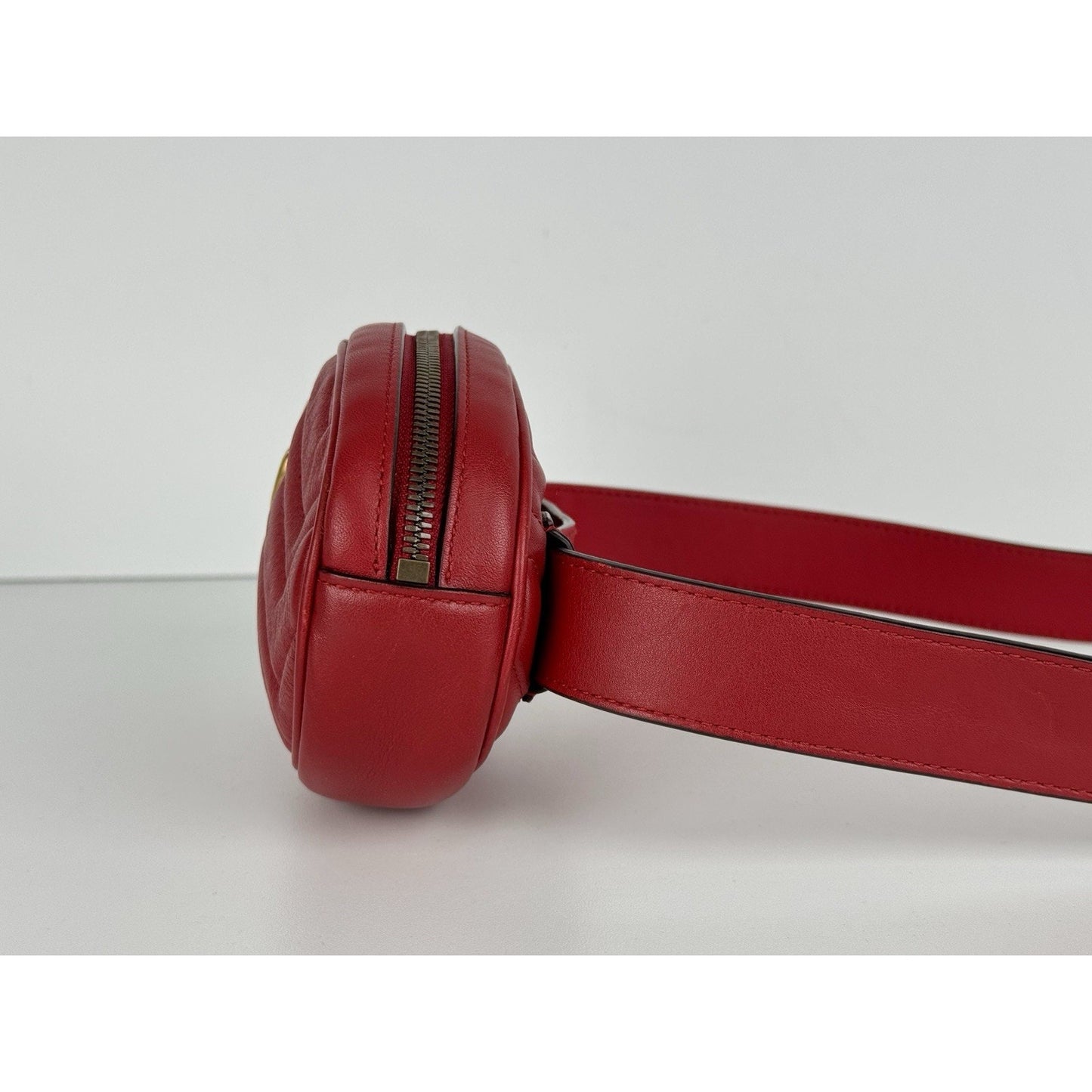 Gucci GG Marmont Red Matelasse Leather Belt Bag (85/34 476434-493075) B-2