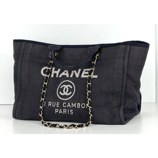 Chanel Deauville Medium Shopping Tote Bag in Denim Canvas 2013 "CC" Logo D1