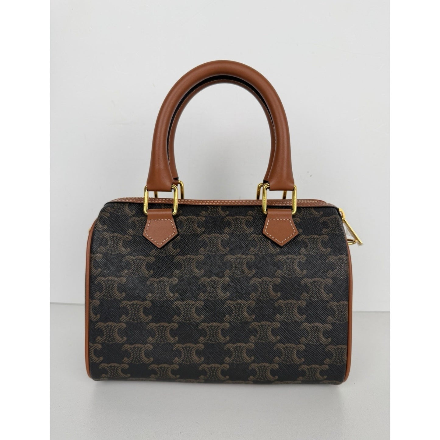 Celine Small Boston Bag in Tan Triomphe Coated Canvas F1