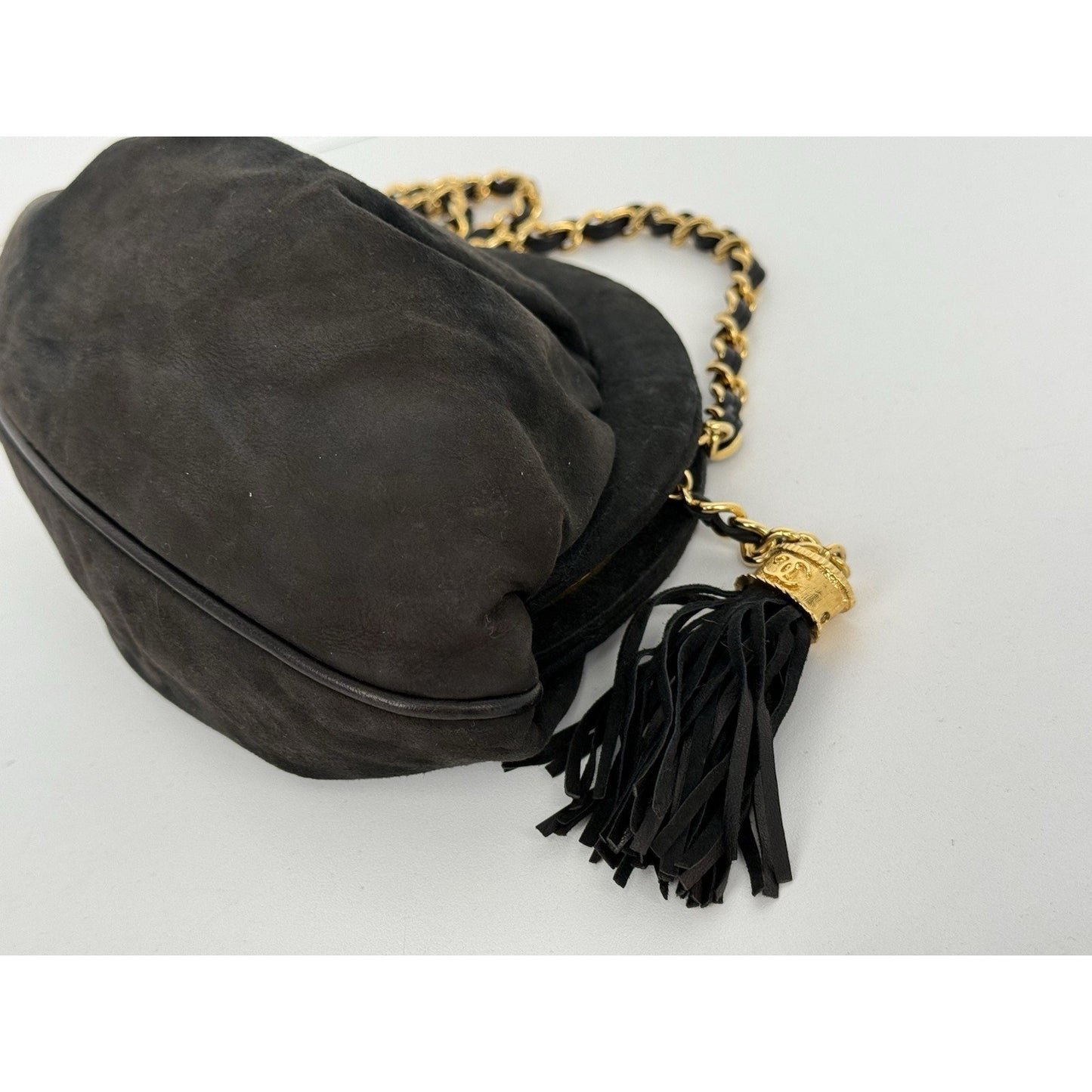 Chanel CC Matelassé Fringe Chain Shoulder Vintage Bag Black with Gold Hardware