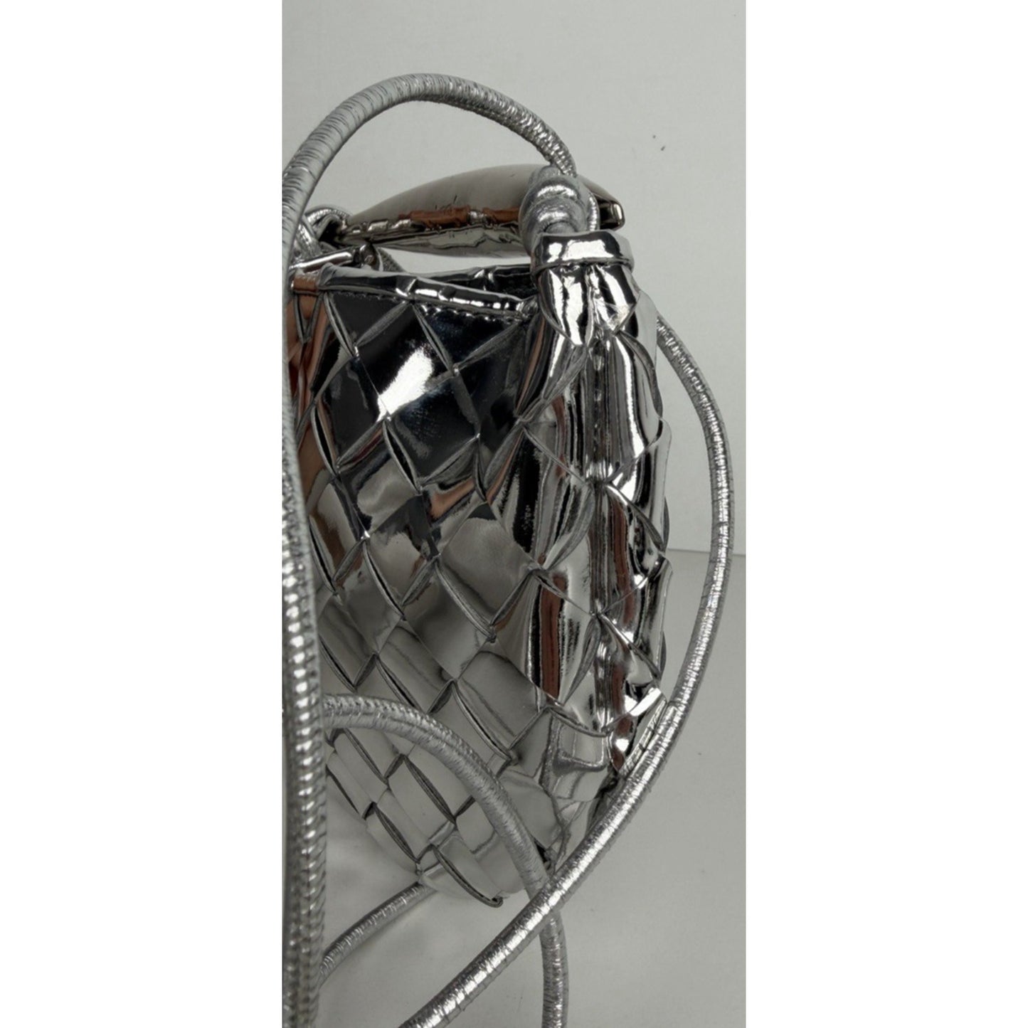 Bottega Veneta Mini Sardine Bag Silver Mirror Laminated Nappa Intrecciato B1