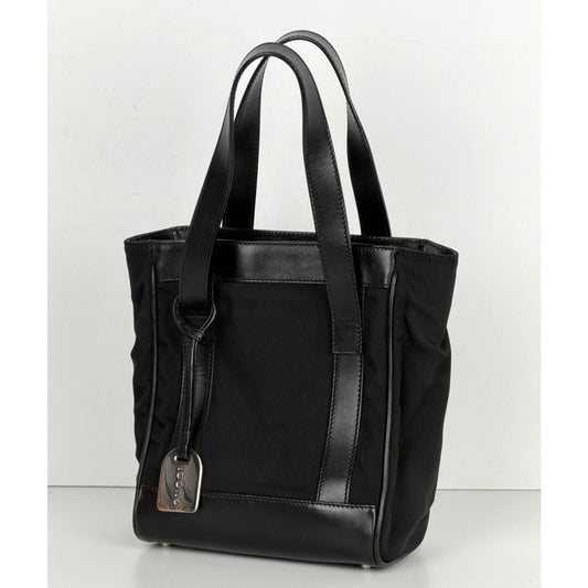Gucci Nylon and Leather Tote Bag in Black with Metal Charm Vintage S04