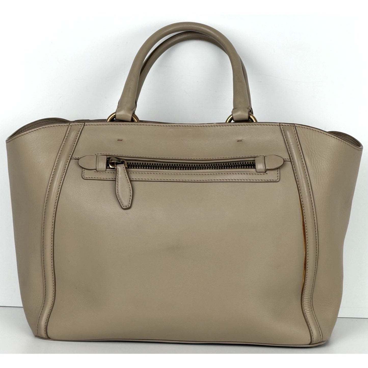 Prada Visone City Calf Leather Tote Bag Large Double Handle in Taupe S