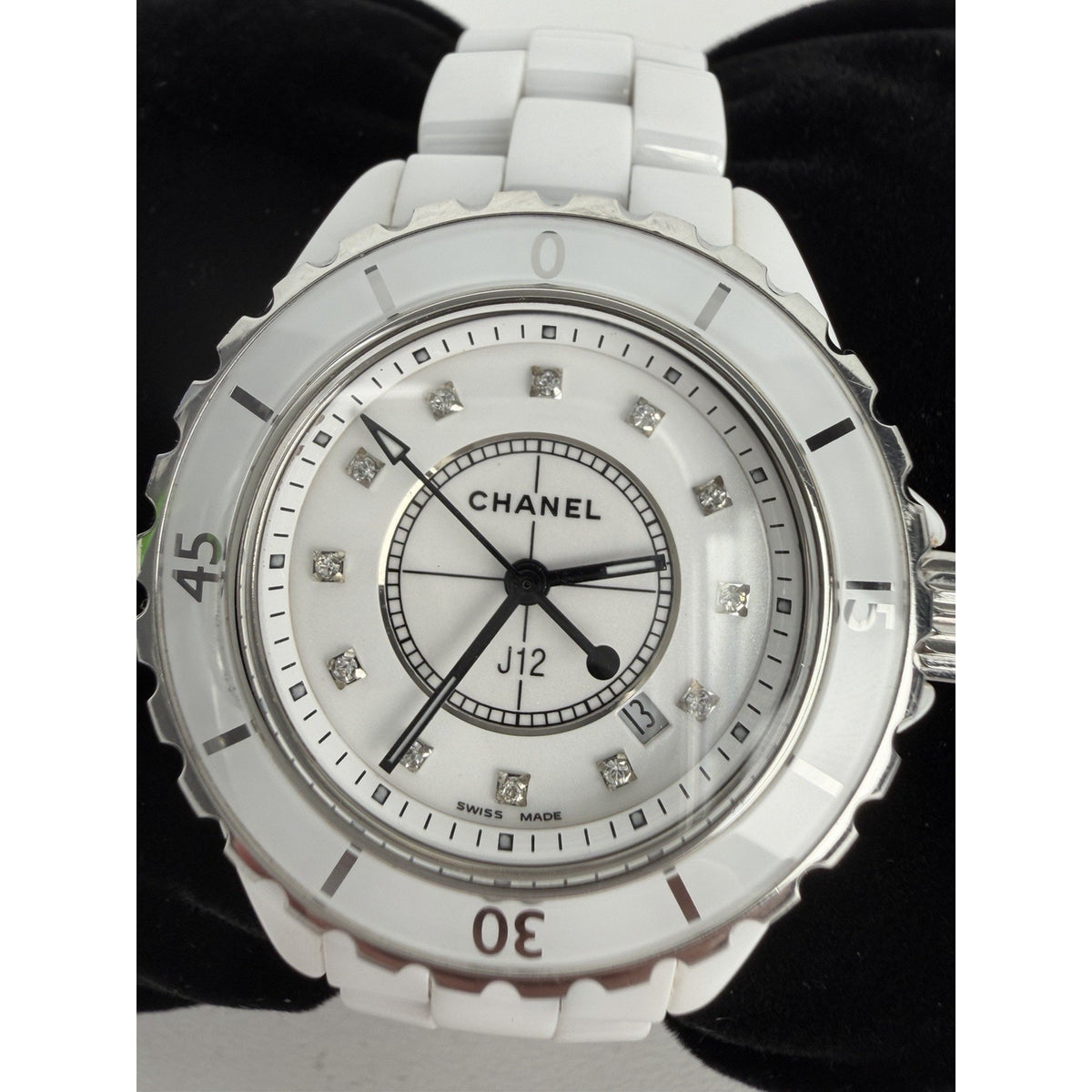 Chanel Watch J12 H1628 White Ceramic Quartz Diamond Markers 33mm Limited Edition