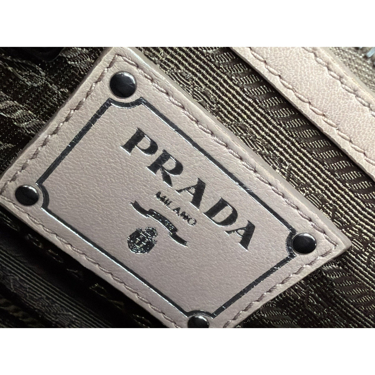 Prada Nappa Gaufre Satchel Shoulder Bag in Beige Leather Silver-Tone Hardware S7