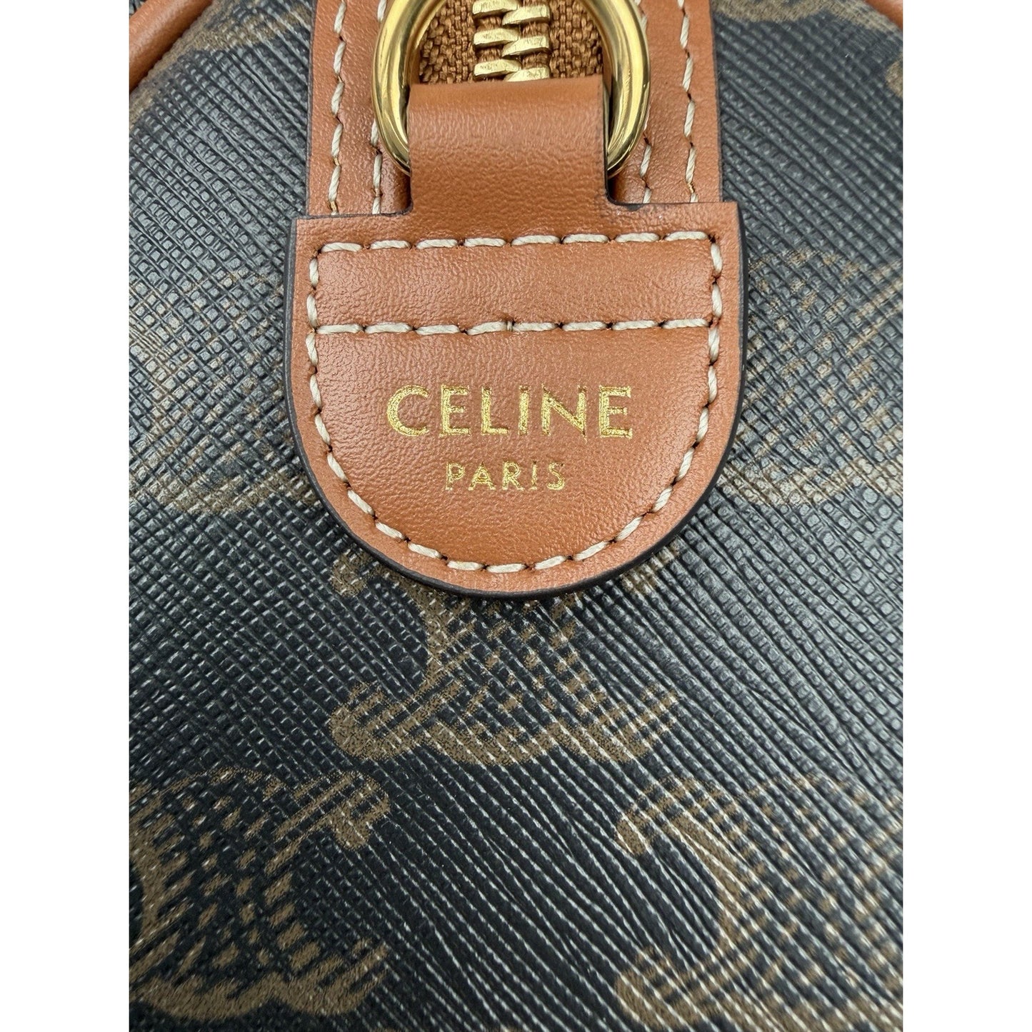CELINE Small Boston Bag in Triomphe Canvas and Calfskin Leather E4
