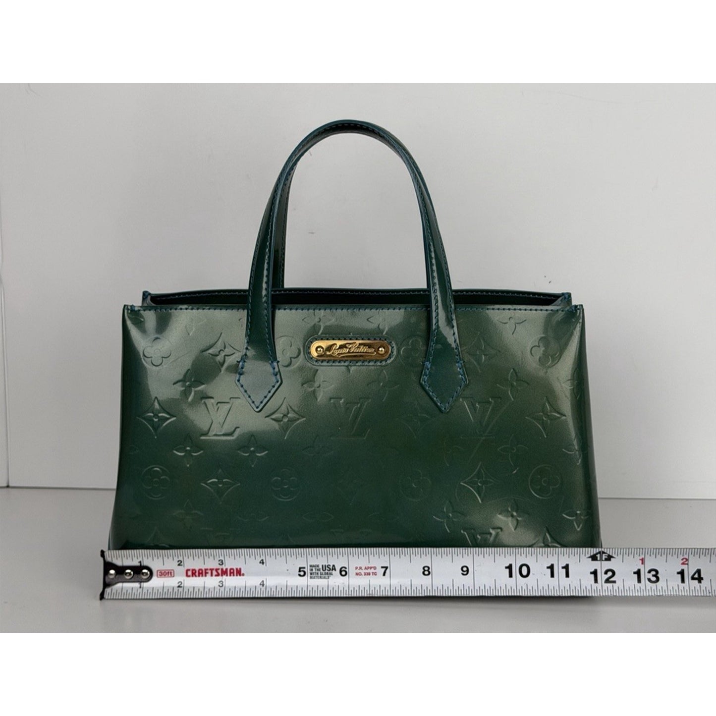 Louis Vuitton Wilshire PM Handbag Green Monogram Vernis Patent Leather S