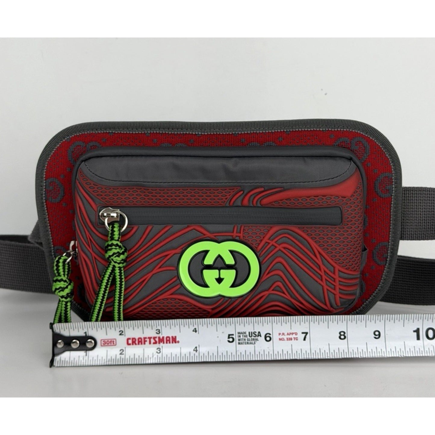 Gucci GG Jersey Nylon and Rubber Belt Bag in Red/Grey/Neon S19