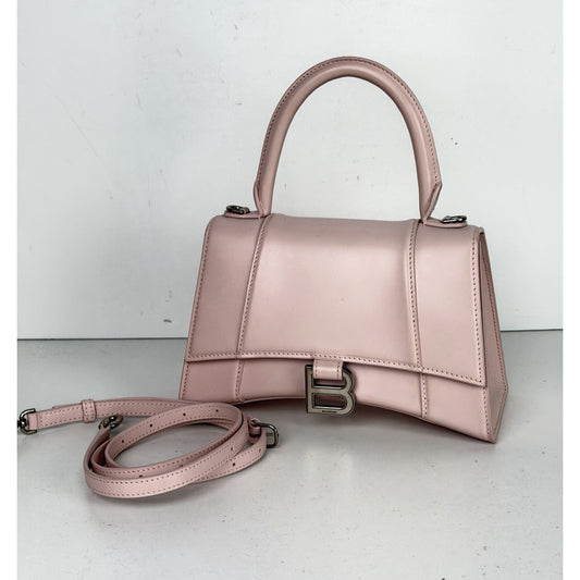 Balenciaga Hourglass Small Top Handle Bag in Pink Leather Detachable Strap S-05