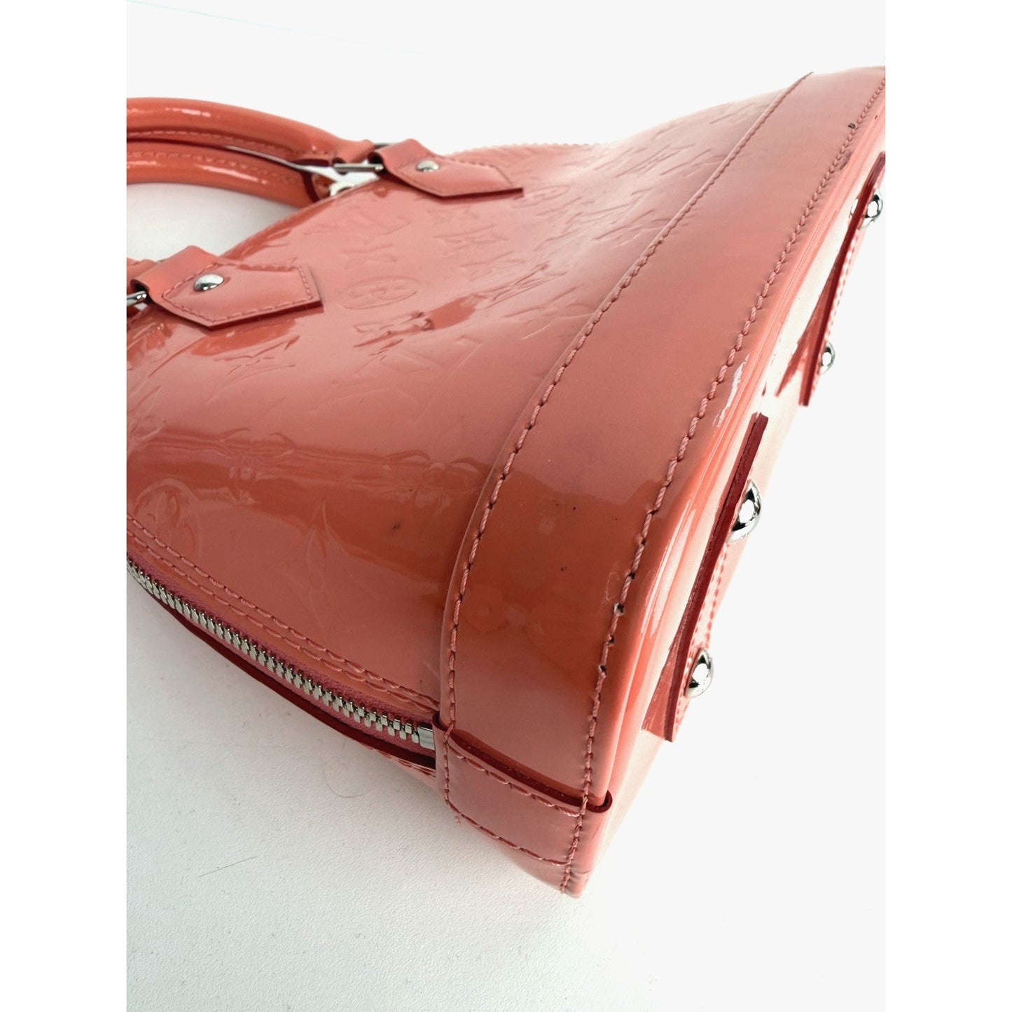 Louis Vuitton Alma BB Bag LV Monogram Glossy Coral-Pink Patent Leather 2015 S