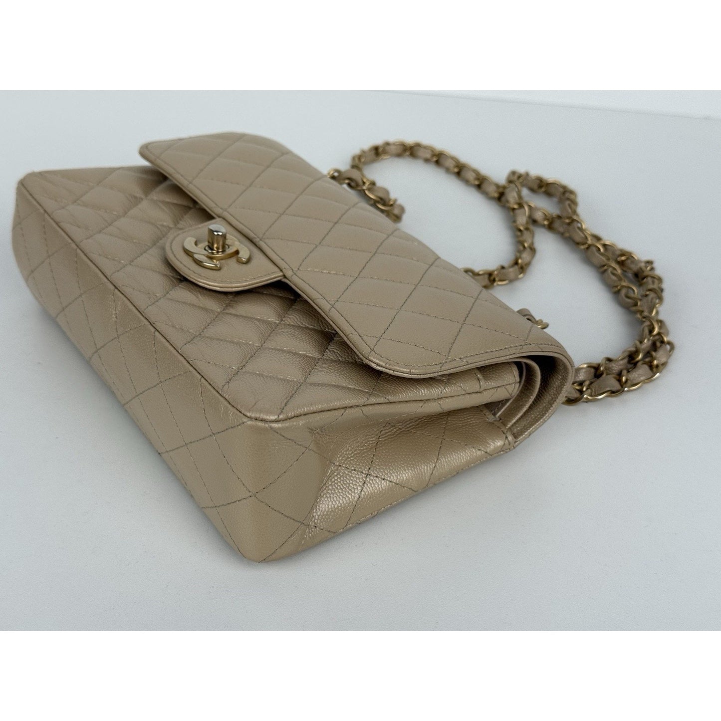 Chanel Timeless Classic Medium Double Flap Bag Beige Caviar Leather B-4
