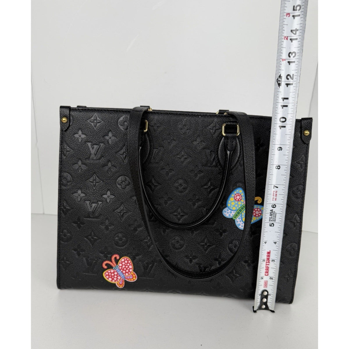 Louis Vuitton Kusama Flowers OnTheGo MM Handbag Black Empreinte Leather NFC D4