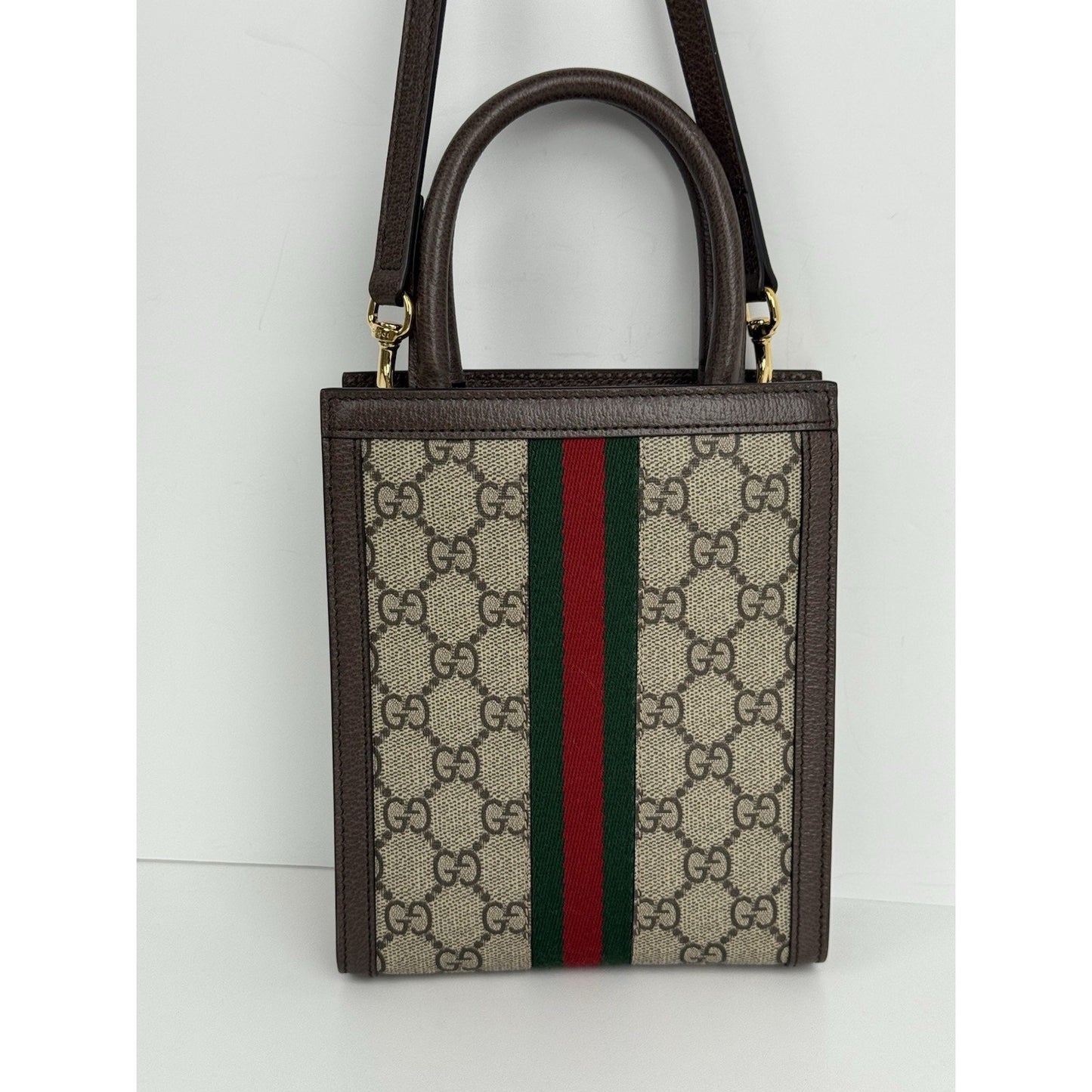 GUCCI Ophidia GG Supreme Super Mini Crossbody Handbag Canvas Beige Brown