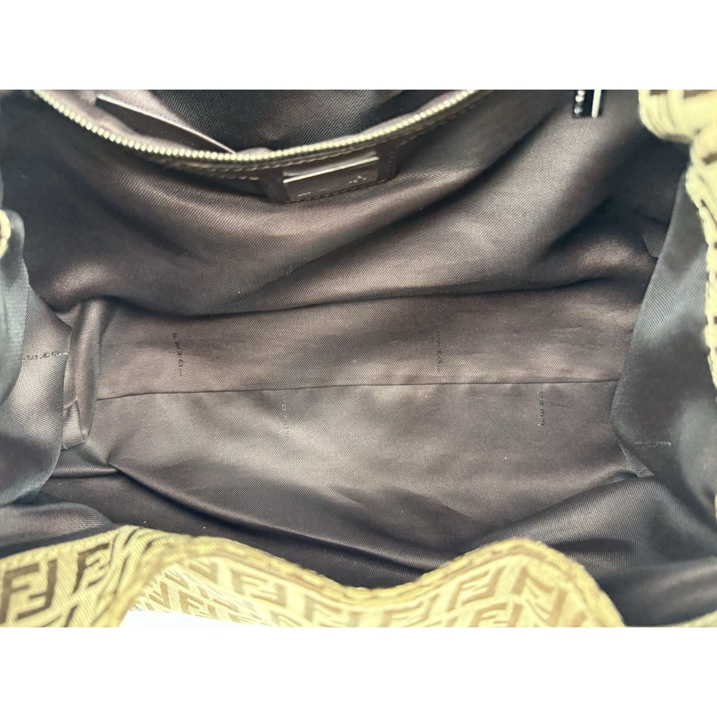 Fendi Zucchino Canvas Monogram Bag with Leather Trim and Silver Hardware