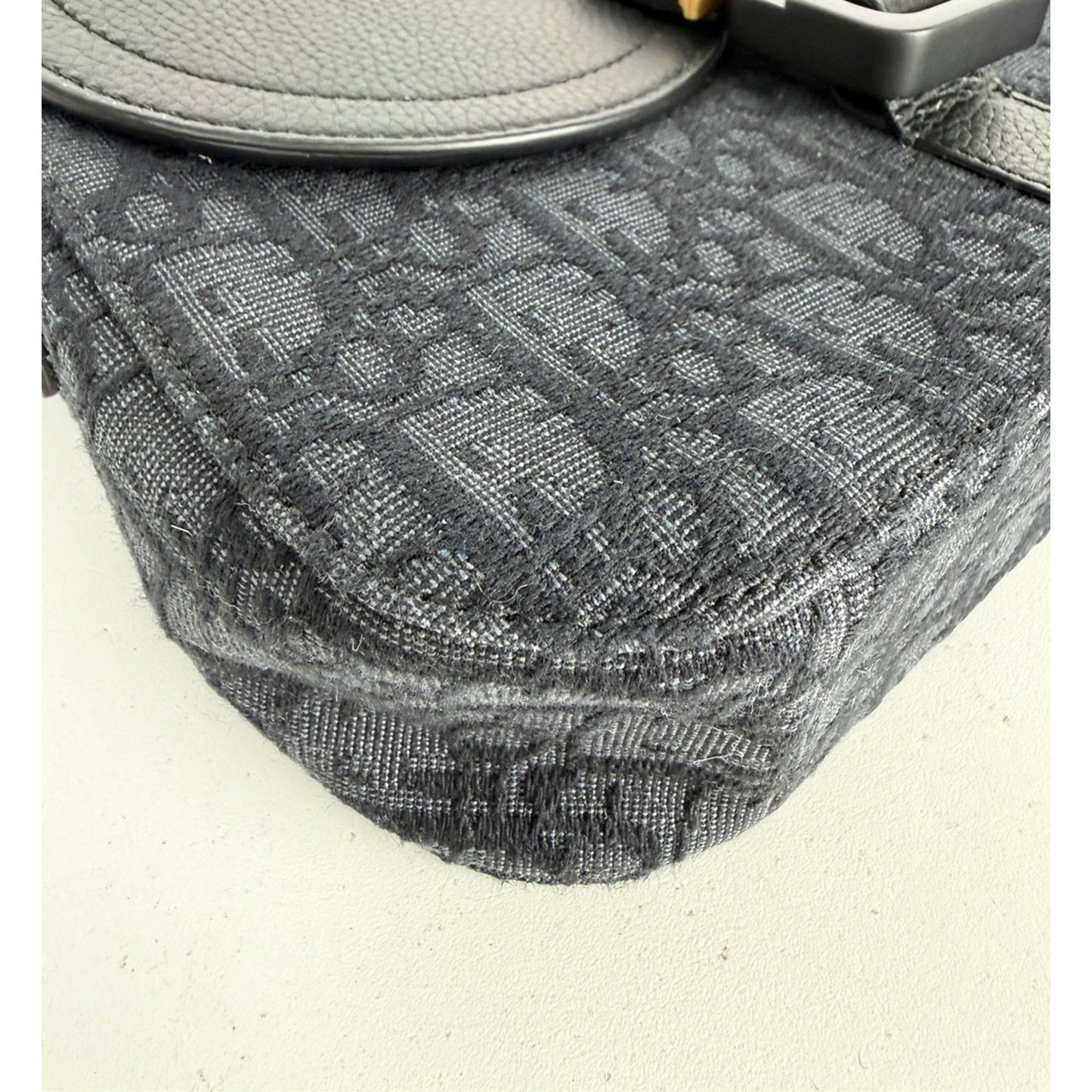 Christian Dior Saddle Messenger Small Bag in Black Jacquard with Leather Trim D9