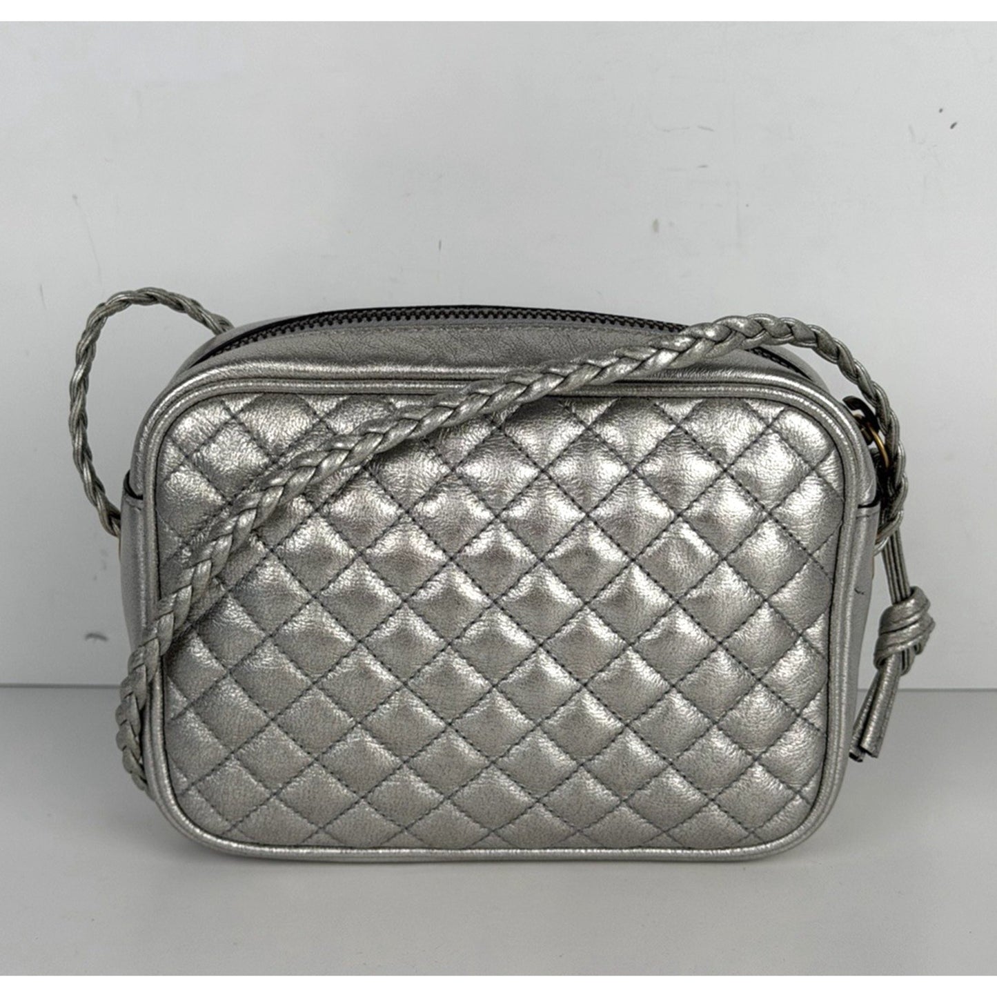 Gucci Web Ophidia Trapuntata Camera Bag Mini Quilted Silver Metallic Leather S