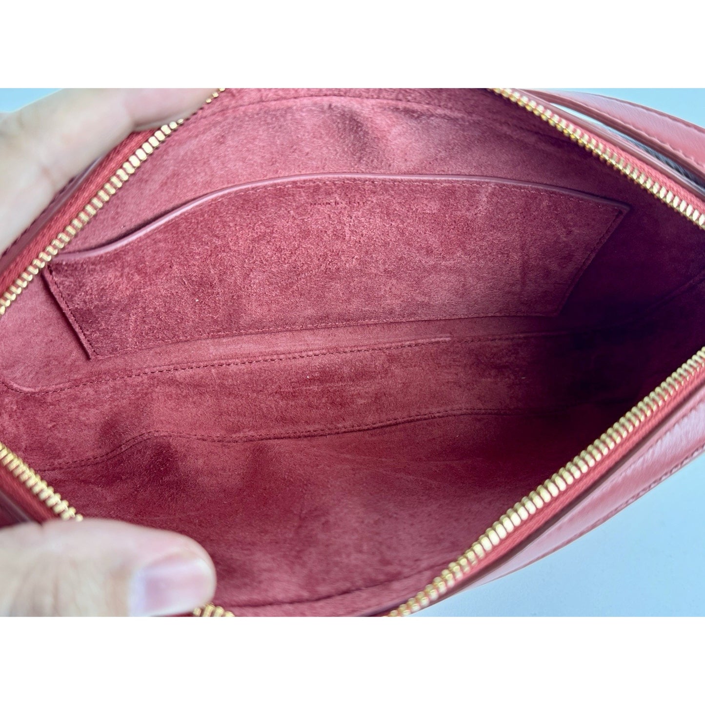 Celine Triomphe Camera Shoulder Bag Red Leather C-8