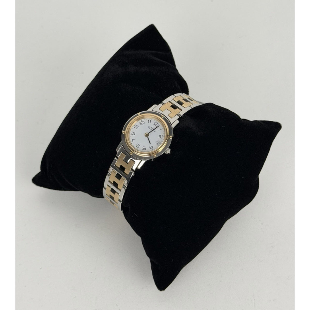 Hermes Two-Tone Stainless Steel Clipper Classique PM Watch with White Dial