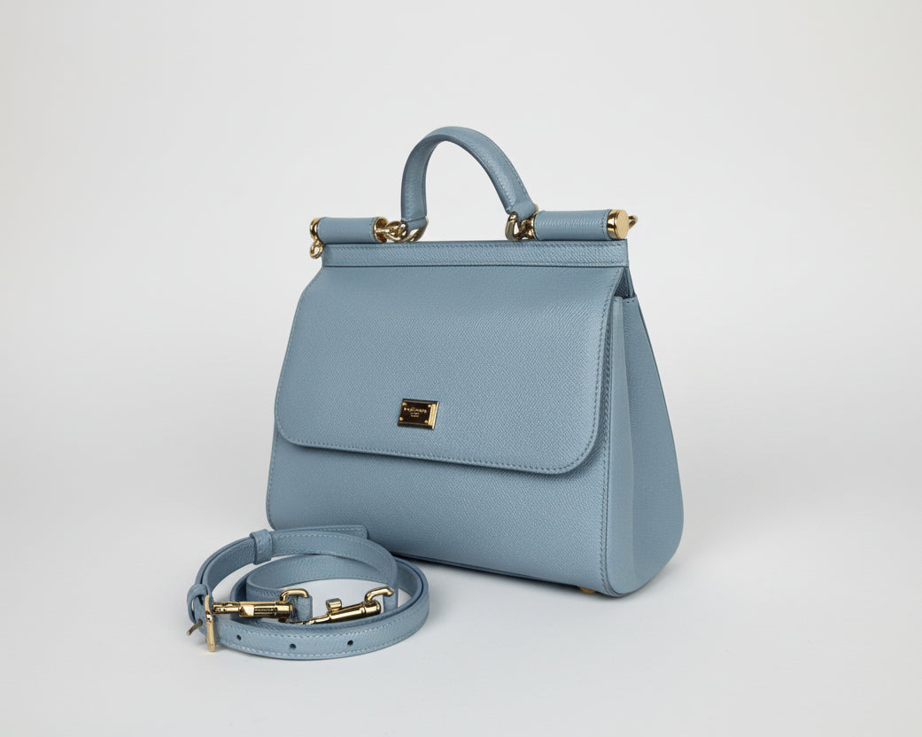 Dolce & Gabbana Sicily Bag Medium in Light Blue Leather Handbag C-1