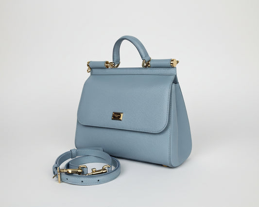 Dolce & Gabbana Sicily Bag Medium in Light Blue Leather Handbag C-1