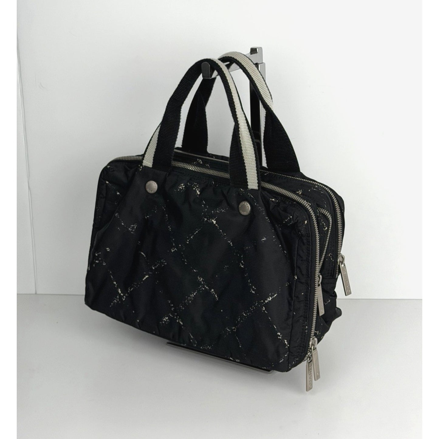 Chanel Travel Ligne Boston Vintage Duffle Bag in Black Printed Nylon 2000-2002 S