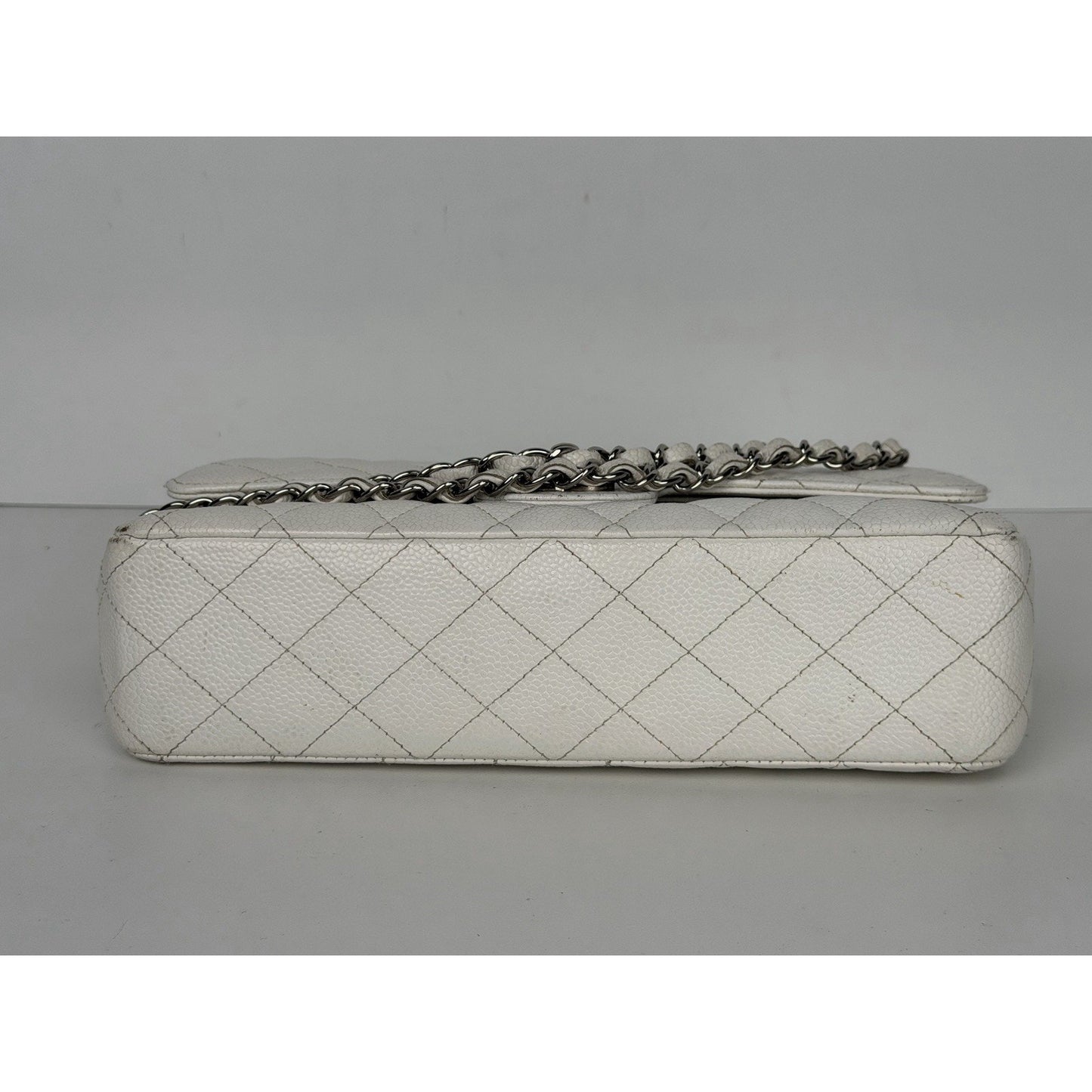 Chanel Classic Medium Double Flap Shoulder Bag in White Caviar Leather 2005-2006 B1