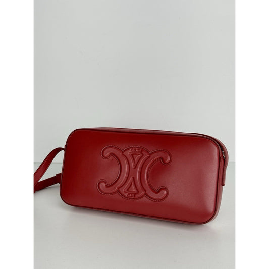 Celine Triomphe Camera Shoulder Bag Red Leather C-8