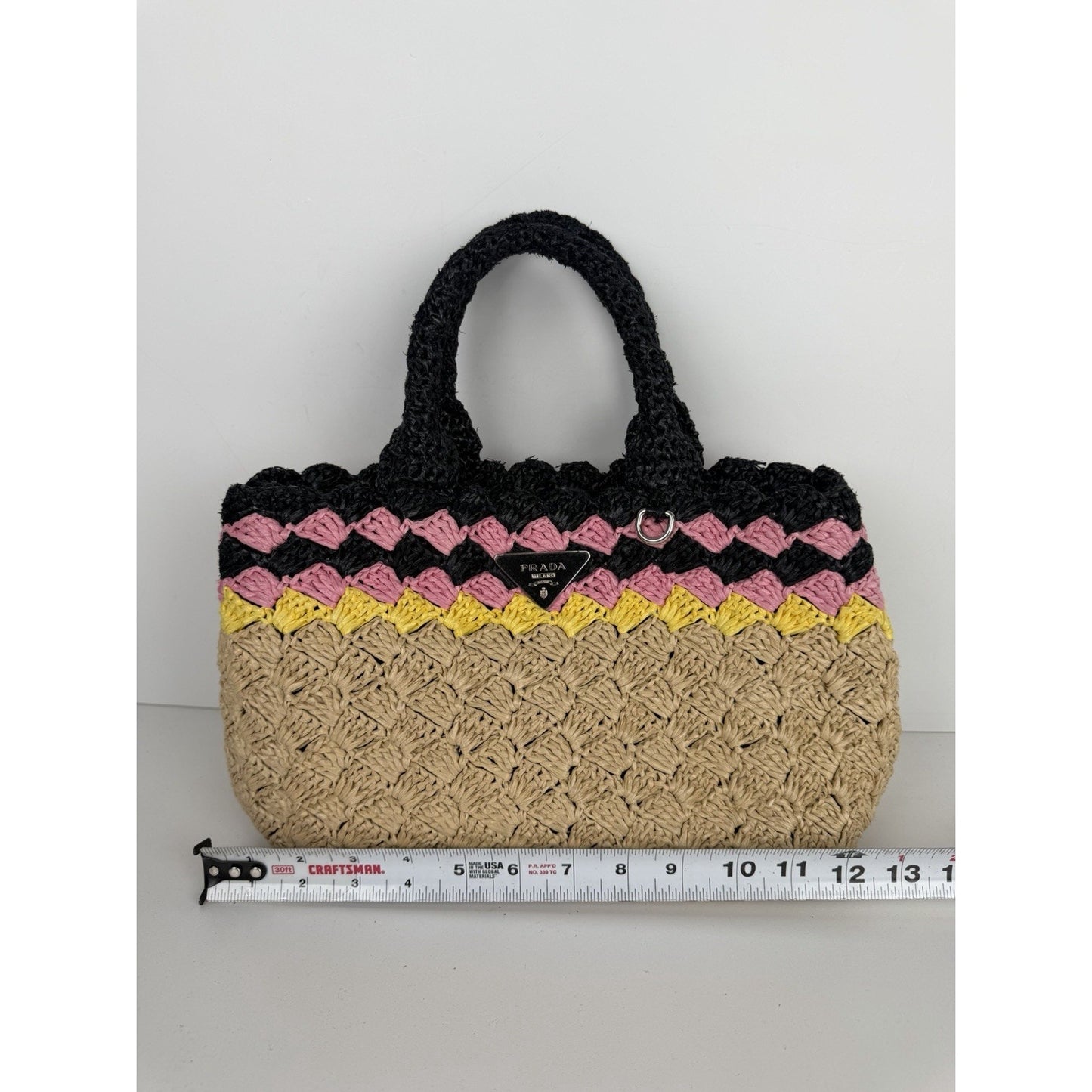 Prada Canapa Tote Bag in Multicolor Crochet Raffia S-12