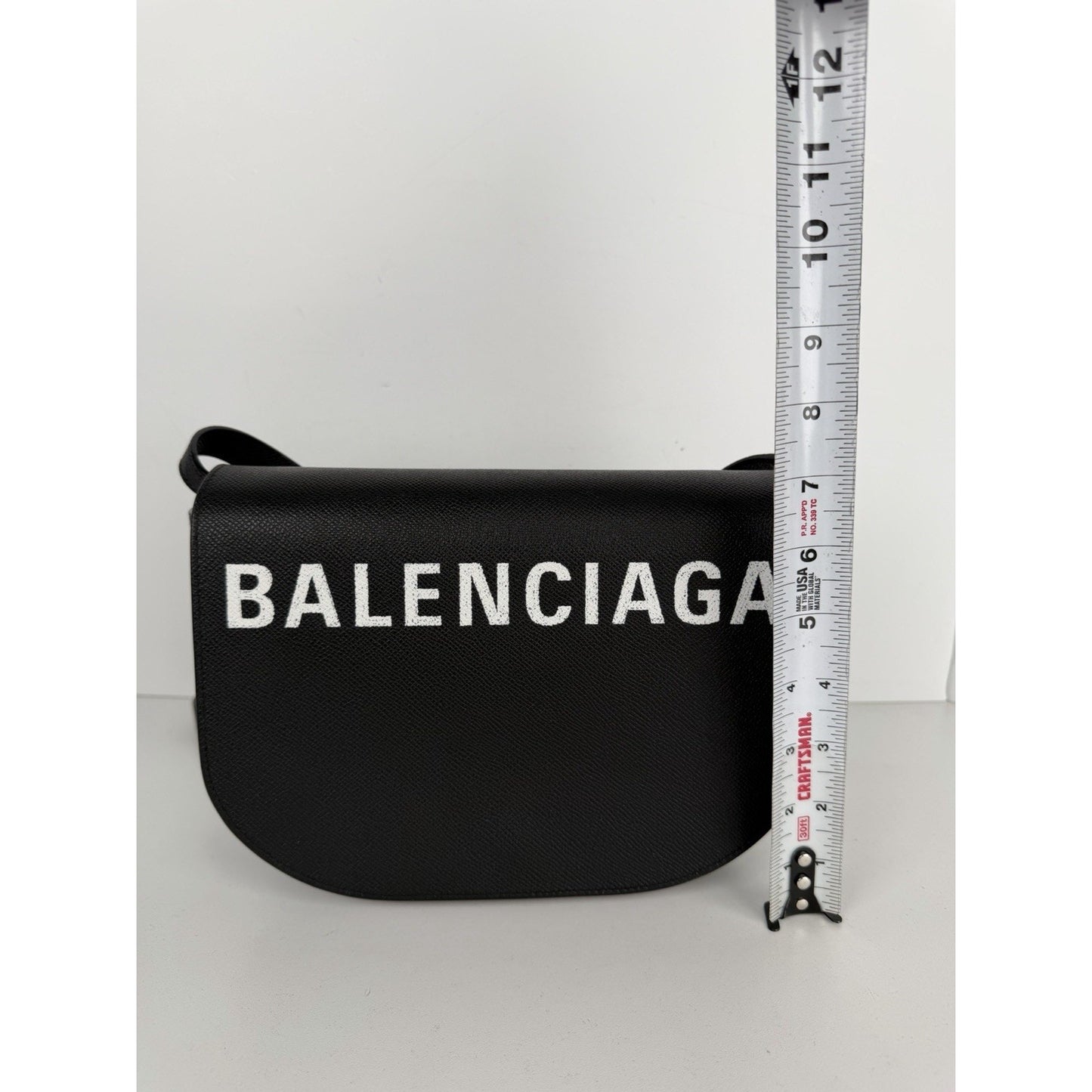 Balenciaga Ville Day Crossbody Bag in Black Grained Leather with White Logo S-16