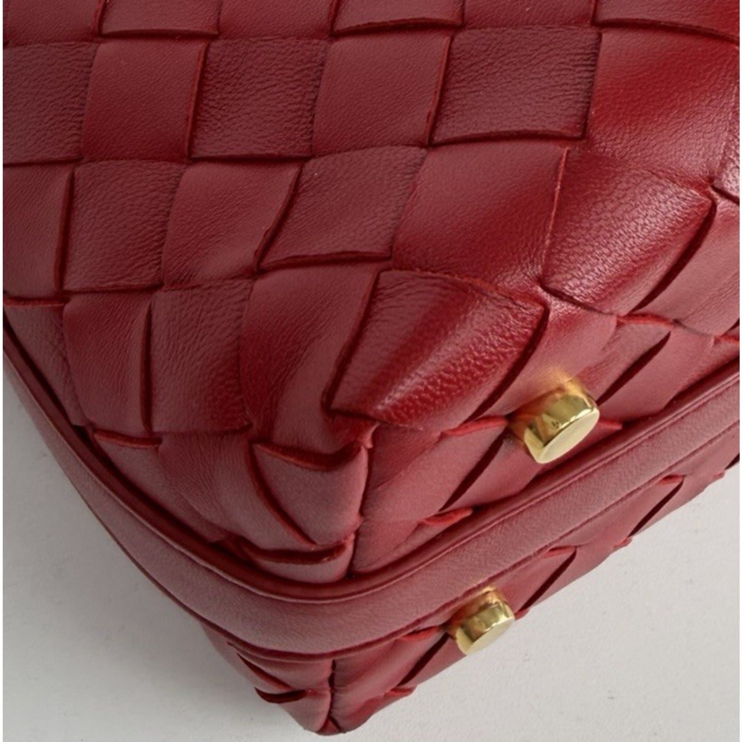 Bottega Veneta Mini Wallace Handbag Red Signature Intrecciato Woven Leather U3