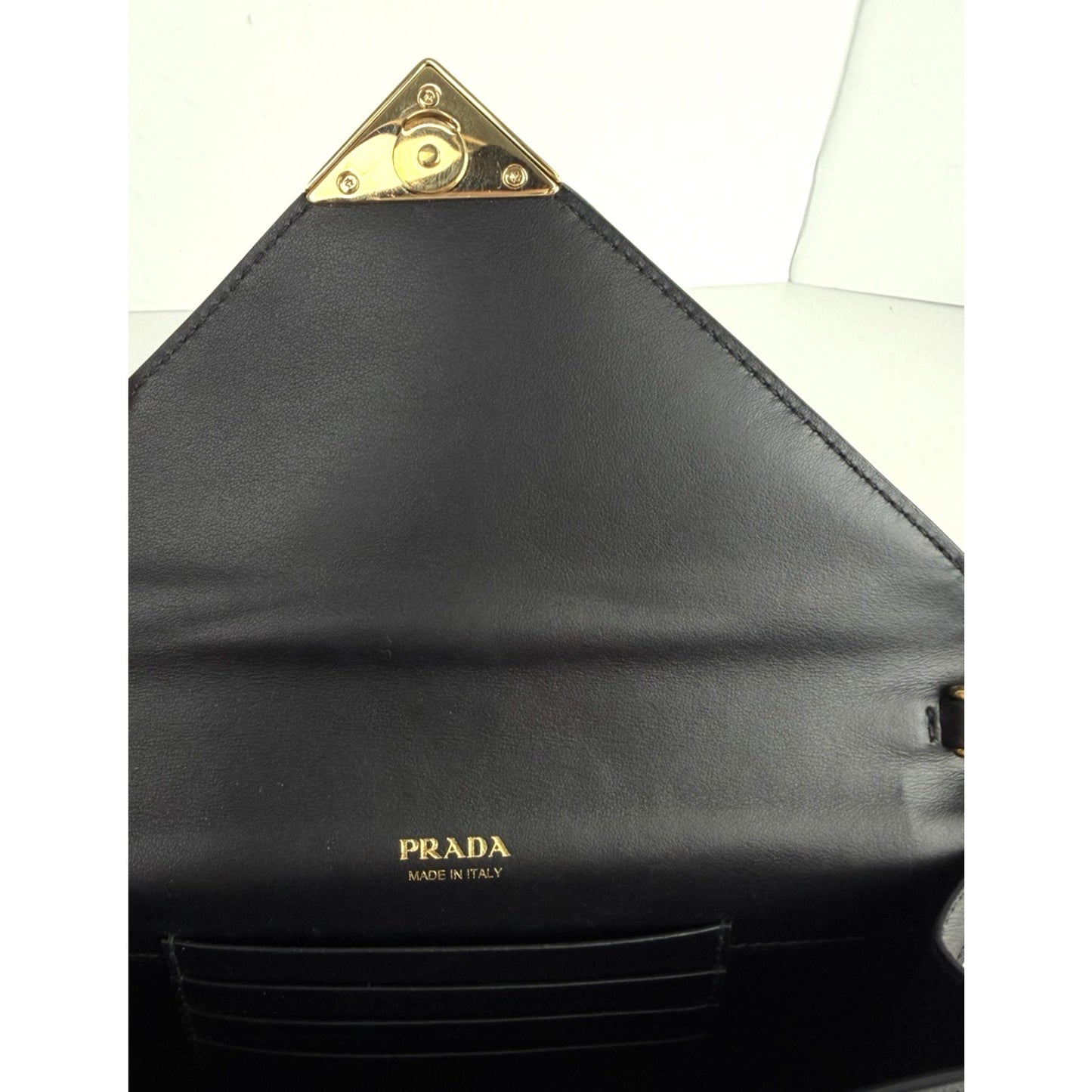 Prada Triangle Logo Plaque Envelope Chain Bag in Black Saffiano Leather NFC S11