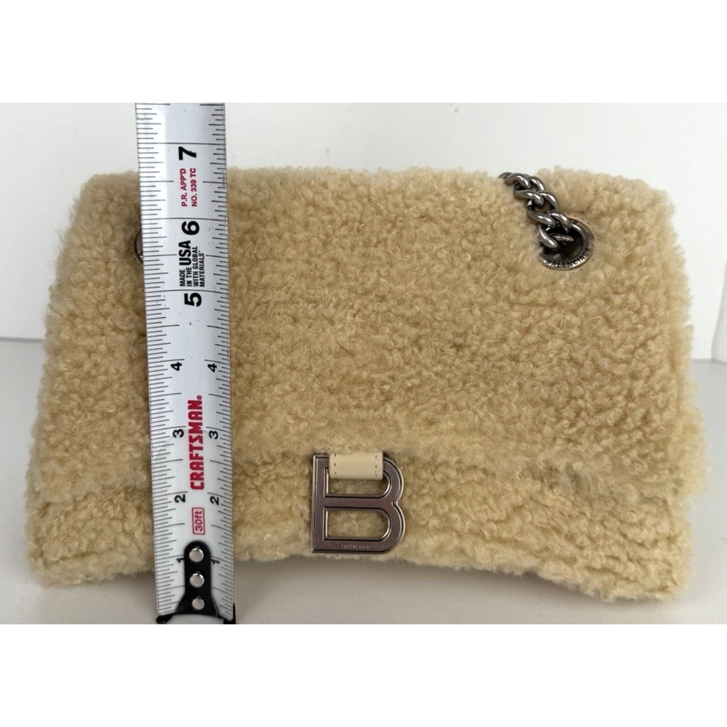 Balenciaga Crush Small Chain Bag in Beige Curly Fake Shearling E7