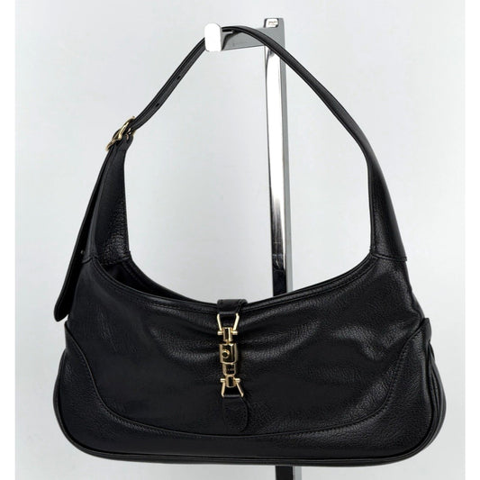 Gucci Jackie Slim 1961 Shoulder Bag in Black Textured-Leather D2